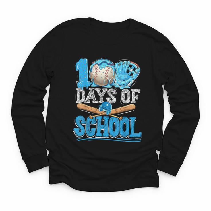 100 Days Of School Baseball Ice Cream Drip Student Kids Boys Youth Long Sleeve Tee
