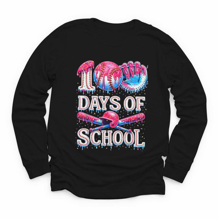 100 Days Of School Baseball Lover Donut Drip Boy Girl Youth Long Sleeve Tee