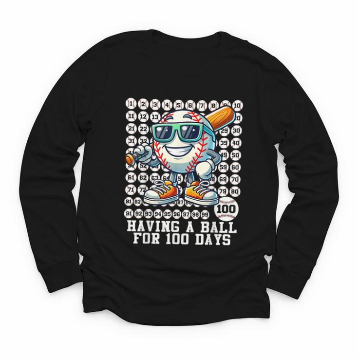 100 Days Of School Boys Baseball 100th Day Of School Kids Youth Long Sleeve Tee