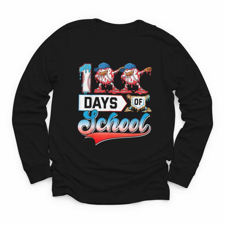 100 Days Of School Boys Baseball Drip 100th Day Dabbing Ball Youth Long Sleeve Tee