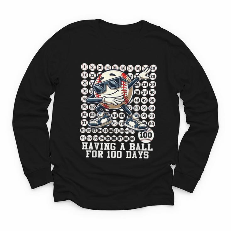 100 Days Of School Boys Dabbing Baseball 100th Day Of School Youth Long Sleeve Tee