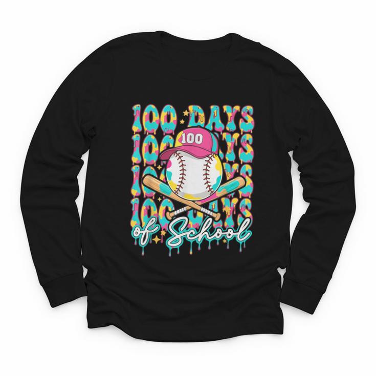 100 Days Of School Drip Baseball 100th Day Baseball School Youth Long Sleeve Tee