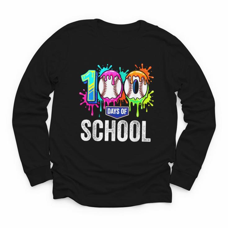 100 Days Of School Dripping Baseball Boys Kids Teacher Youth Long Sleeve Tee