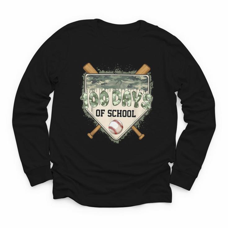 100 Days Of School Home Plate Camo Baseball Dripping Boys Youth Long Sleeve Tee