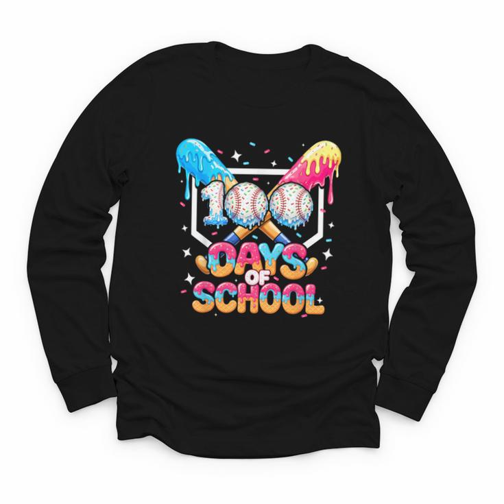 100 Days Of School Ice Cream Baseball Player For Kids Boys Youth Long Sleeve Tee