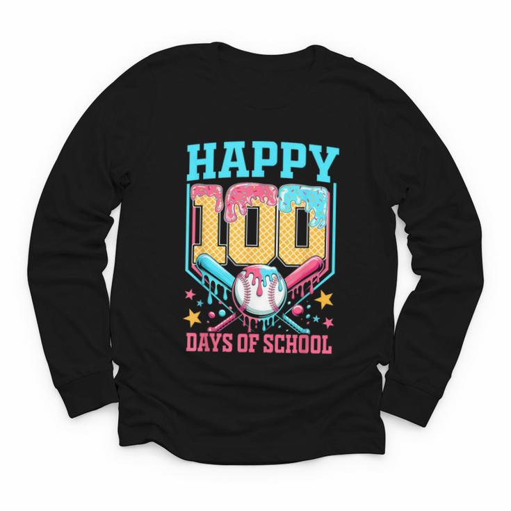 100 Days Of School Kids Baseball Drip 100th Day Of School Youth Long Sleeve Tee