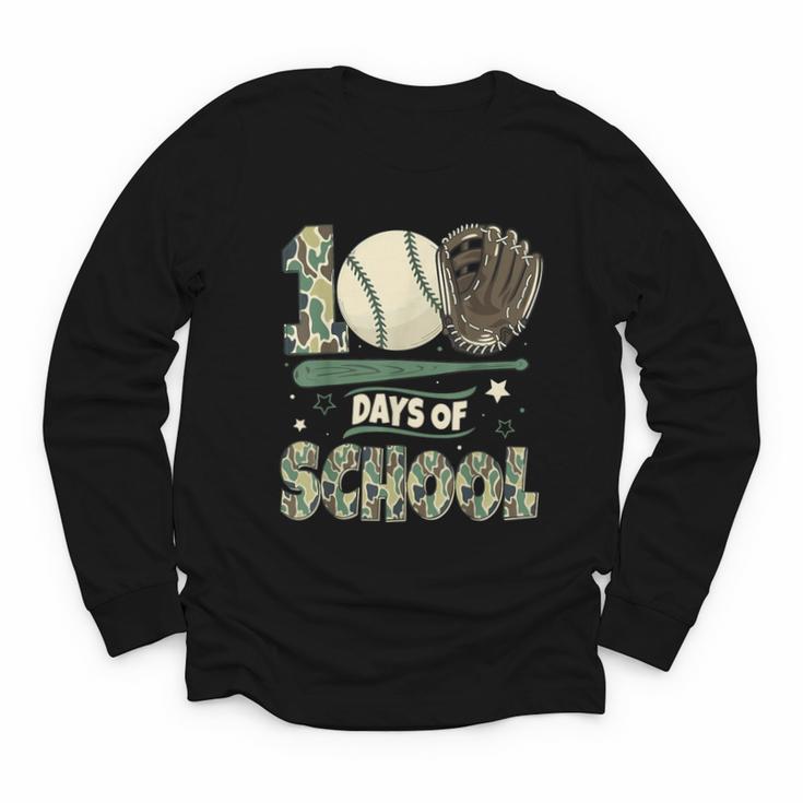 100 Days Of School Teacher Camo Baseball Boys Toddler Kids Youth Long Sleeve Tee