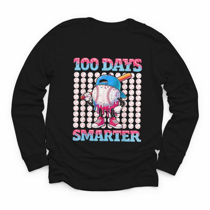 100 Days Smarter Baseball Drip Boys 100 Days Of School Kids Youth Long Sleeve Tee