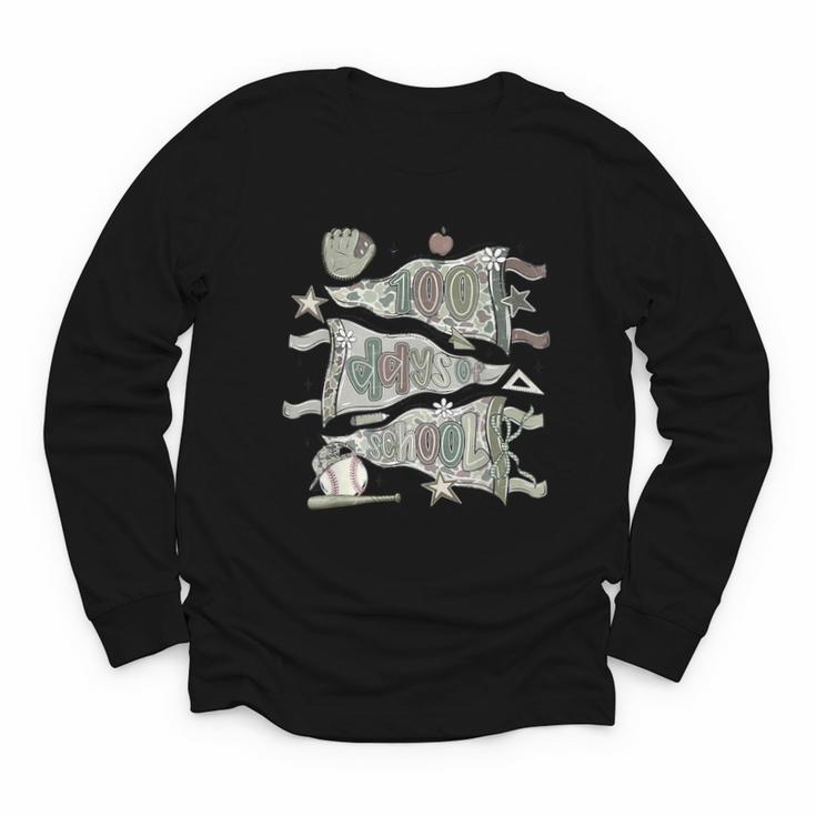 100 Days Smarter Baseball Sport School Celebration Youth Long Sleeve Tee