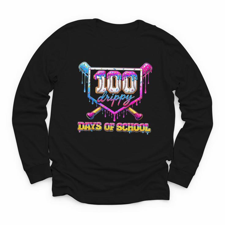 100 Drippy Days Of School Baseball For Boy Kids Youth Long Sleeve Tee