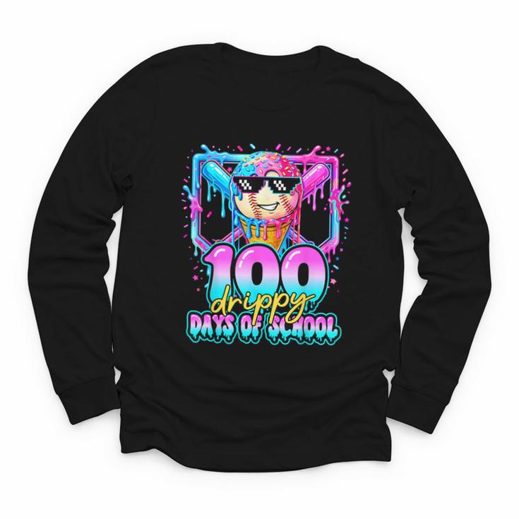 100 Drippy Days Of School Baseball Ice Cream 100th Day Boys Youth Long Sleeve Tee
