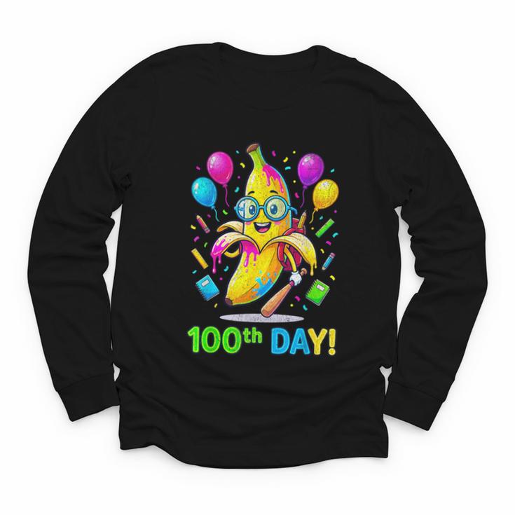 100th Day Of School Banana Baseball Drip For Kids Youth Girl Youth Long Sleeve Tee