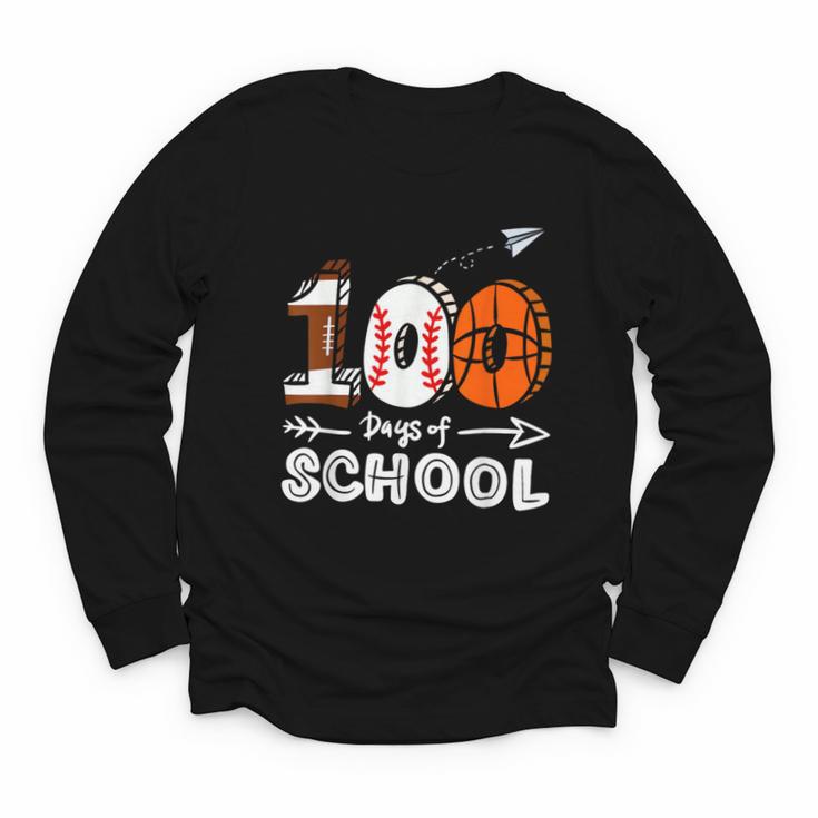 100th Day Of School Basketball Baseball Football Kids Boys Youth Long Sleeve Tee