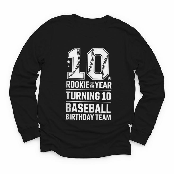 10th Birthday Rookie Of The Year Baseball Double Digit Humor Youth Long Sleeve Tee