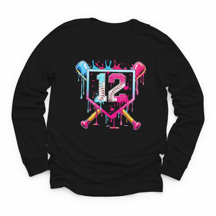 12th Birthday Boys Baseball Ice Cream Drip Boys Baseball Youth Long Sleeve Tee