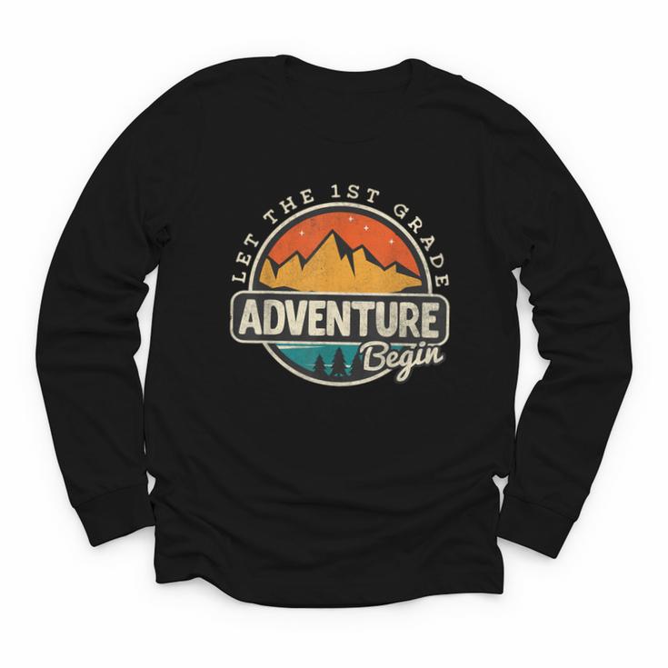 1st First Grade Shirt Adventure Begin Back To School Youth Long Sleeve Tee