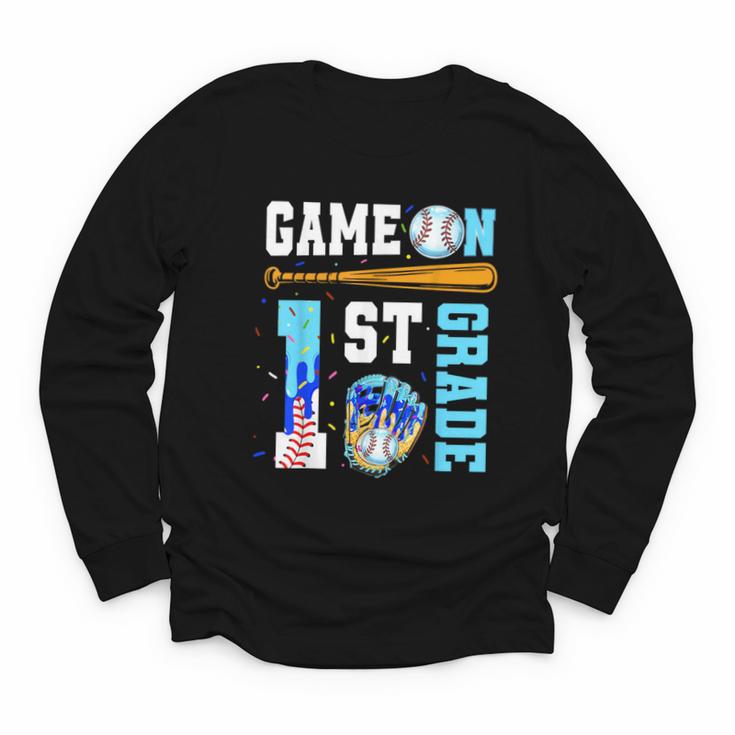 1st Grade Back To School Baseball Drip Ice Cream Game On Youth Long Sleeve Tee