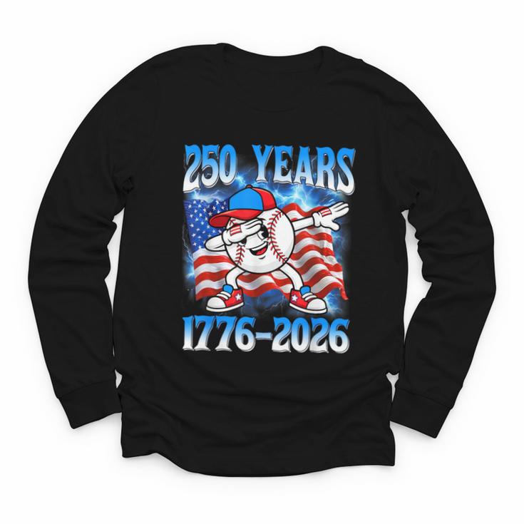 250 Years 1776 2026 250th Baseball American Flag 4th Of July Youth Long Sleeve Tee