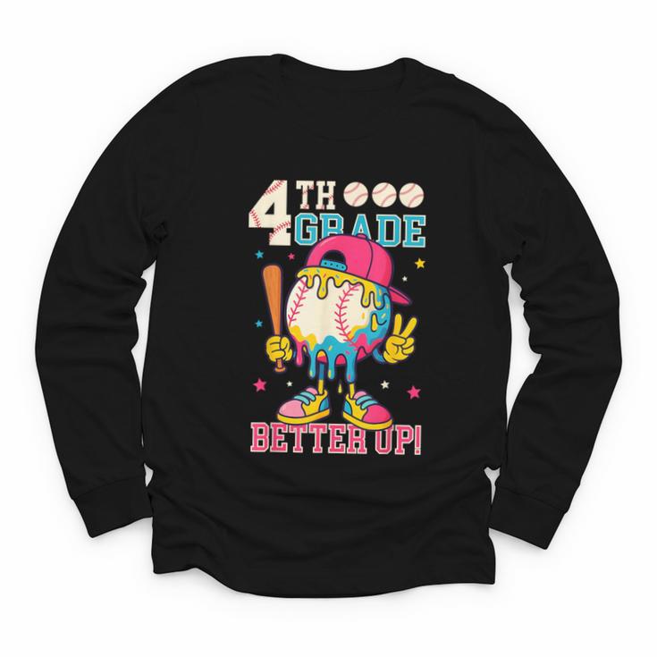 4th Grade Back To School Baseball Drip Ice Cream Game On Youth Long Sleeve Tee