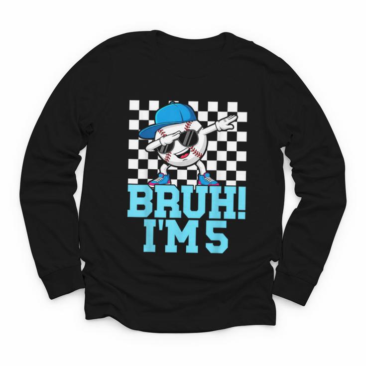 5th Birthday Dabbing Baseball Boys Bruh I'm 5 Year Old Youth Long Sleeve Tee