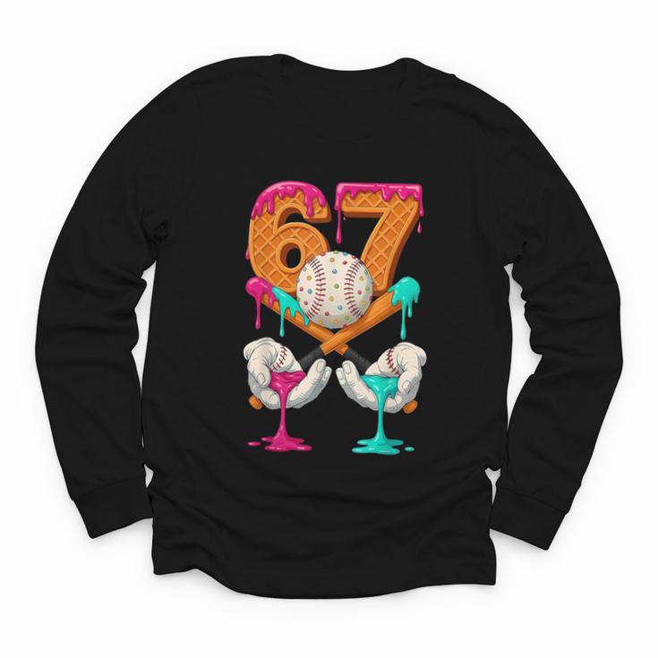 6 7 Ice Cream Drip Baseball Number 67 Player Boy Girl Kids Youth Long Sleeve Tee