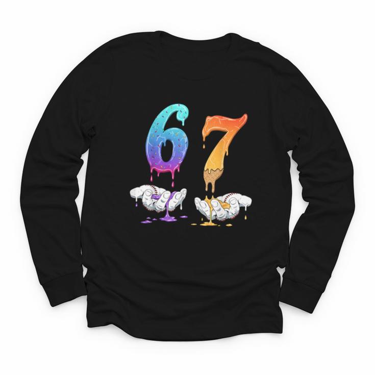 6 7 Six Seven Meme Hands Ice Cream Baseball Drip Boy Girl Youth Long Sleeve Tee