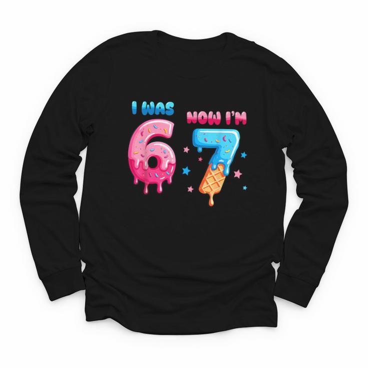 I Was 6 Now I'm 7 Birthday Baseball Drip For Boys Kid Youth Long Sleeve Tee