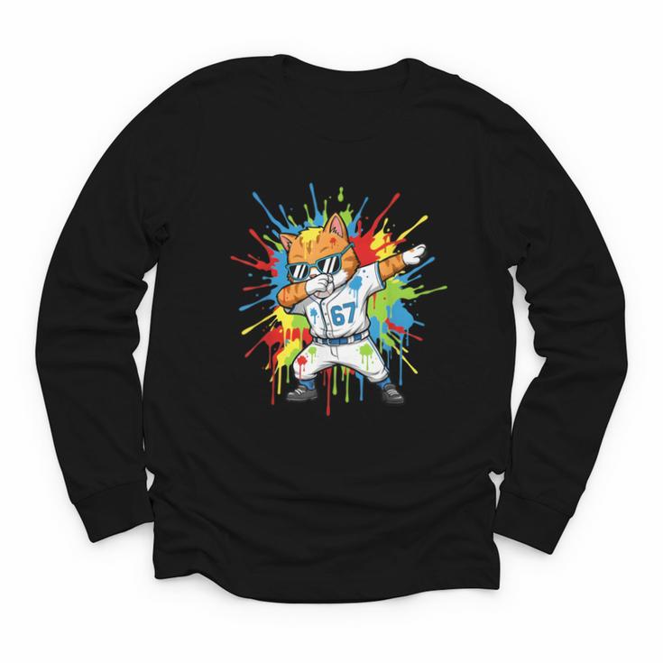 67 Baseball Dabbing Cat 6 7 Dripping Ice Cream Meme Youth Long Sleeve Tee