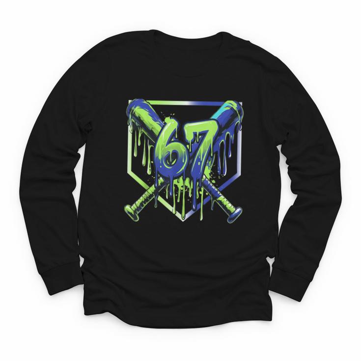67 Baseball Drip Effect Urban Tee Style 6-7 Meme Graphic Youth Long Sleeve Tee