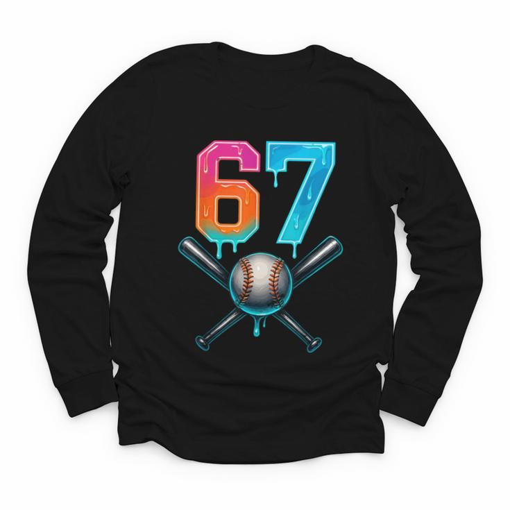 67 Baseball Meme Cool Drip Number 67 Player Or 67th Birthday Youth Long Sleeve Tee