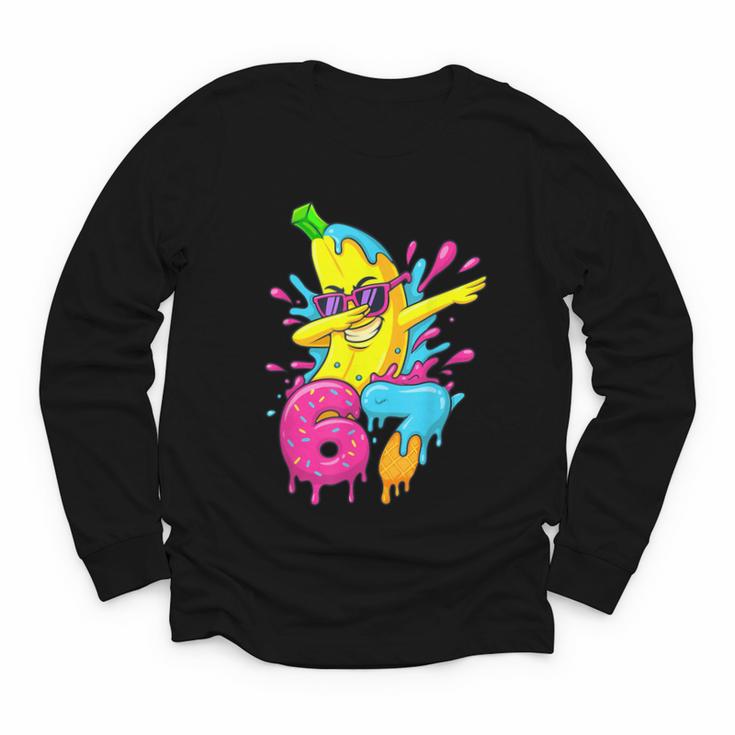 67 Dabbing Banana Baseball 6 7 Dripping Ice Cream Meme Youth Long Sleeve Tee