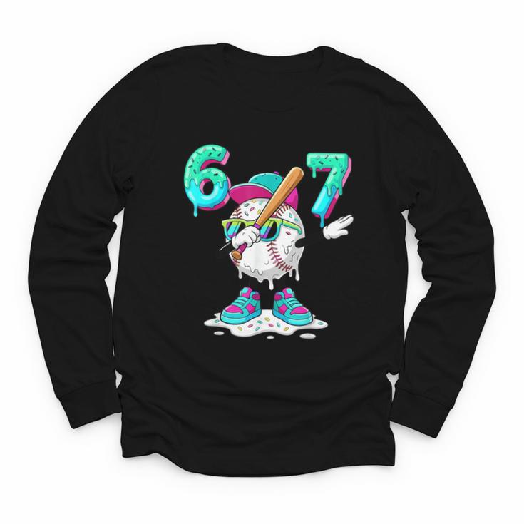 67 Meme Six Seven Meme Baseball Dapping Ice Cream Drip Youth Long Sleeve Tee