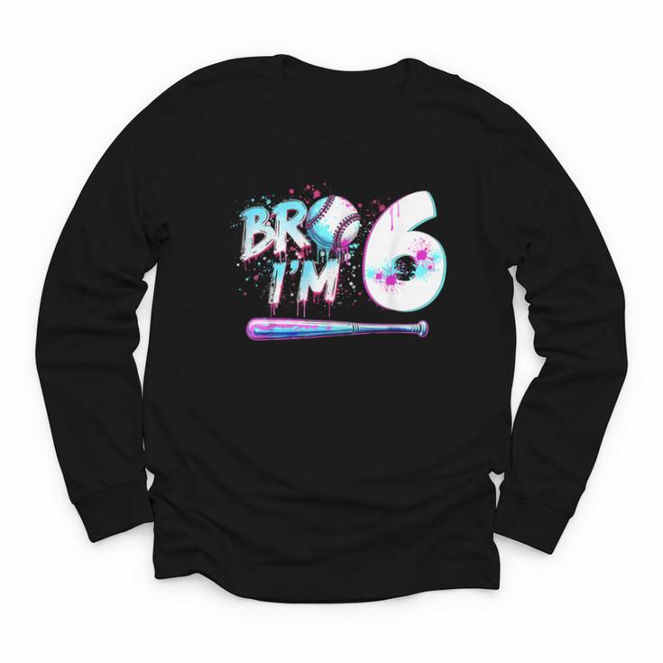6th Birthday Boy Bro I'm 6 Year Old Baseball Ice Cream Drip Youth Long Sleeve Tee