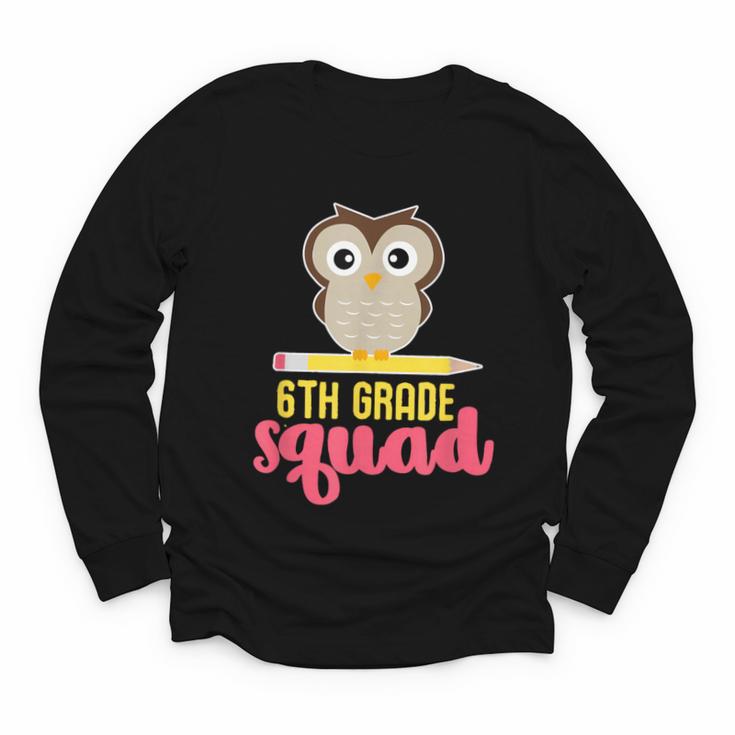 6th Grade Squad Back To School Owl & Pencil Youth Long Sleeve Tee