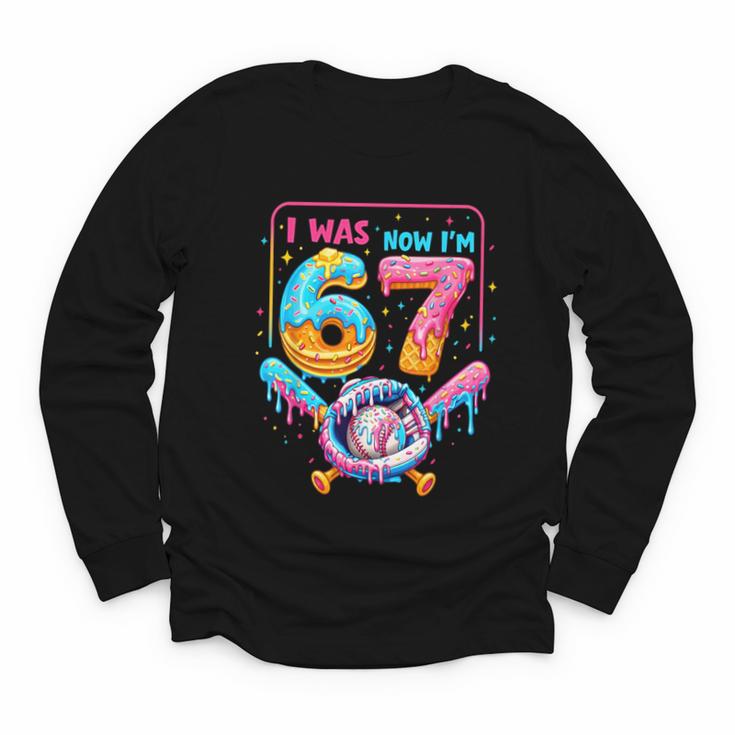 7th Birthday Boys I Was 6 Now I'm 7 Baseball Ice Cream Drip Youth Long Sleeve Tee