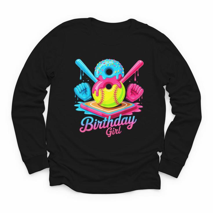8th Birthday Baseball Ice Cream Drip 8 Years Old Girls B-Day Youth Long Sleeve Tee