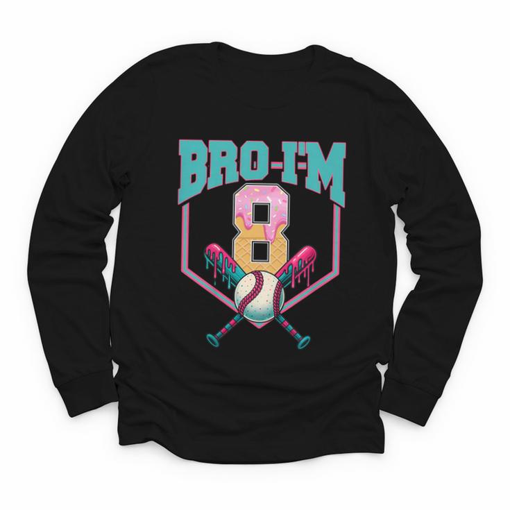 8th Birthday Boy Bro I'm 8 Years Old Baseball Theme Youth Long Sleeve Tee