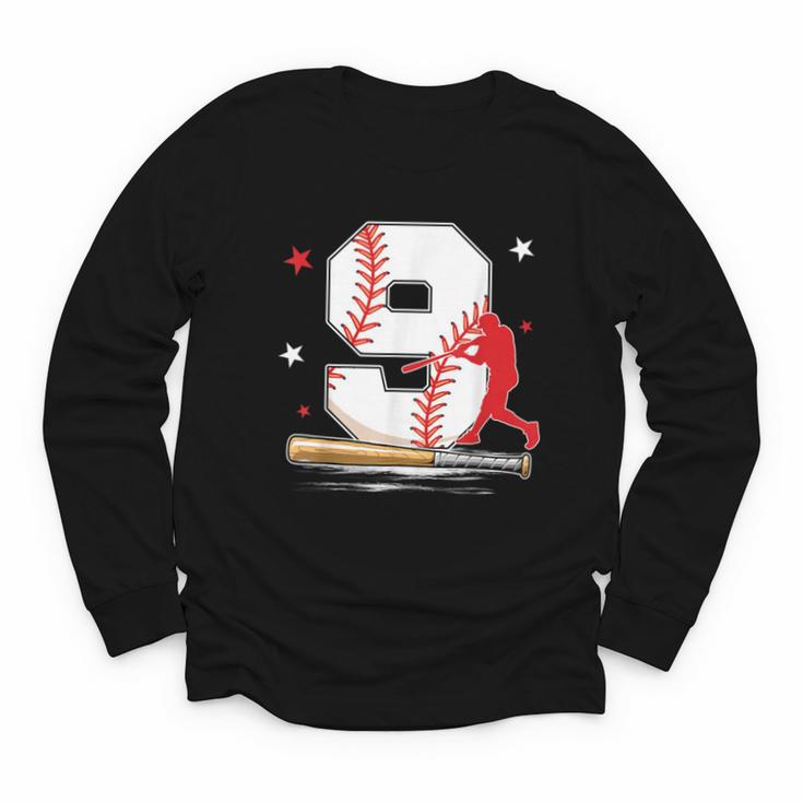 9 Years Old Baseball Birthday Boy 9th Bday Party Youth Long Sleeve Tee