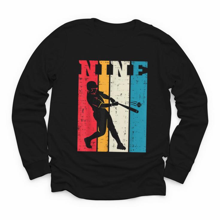 9th Birthday Nine Baseball Batter 9 Year Old Bday Boys Kids Youth Long Sleeve Tee