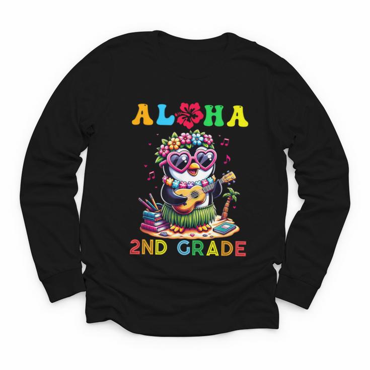 Aloha Second Grade Penguin Hawaii Back To School Kids Girl Youth Long Sleeve Tee
