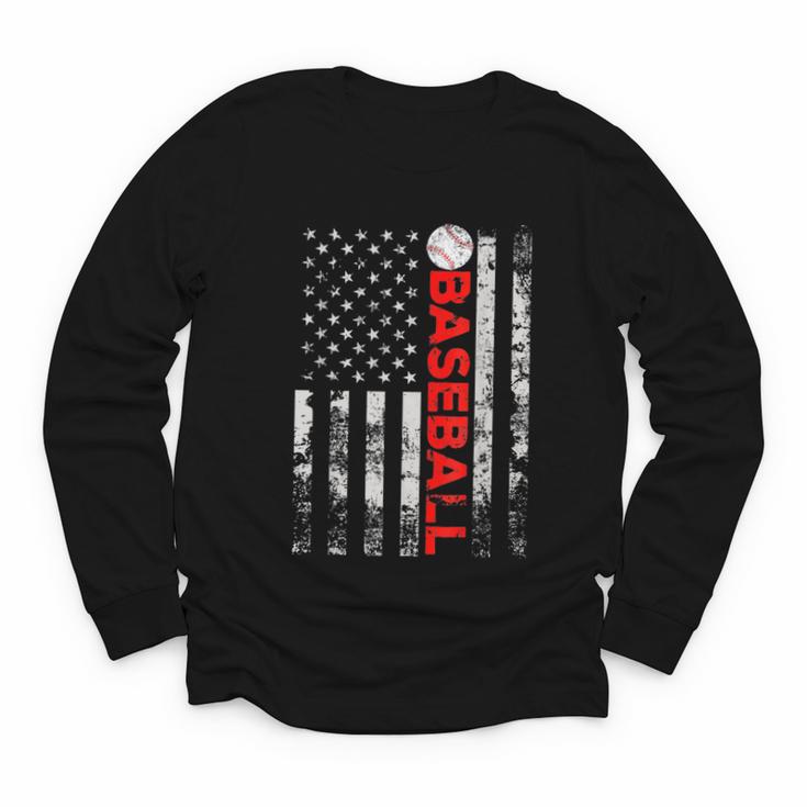 American Flag Baseball Team Baseball Player Baseball Youth Long Sleeve Tee