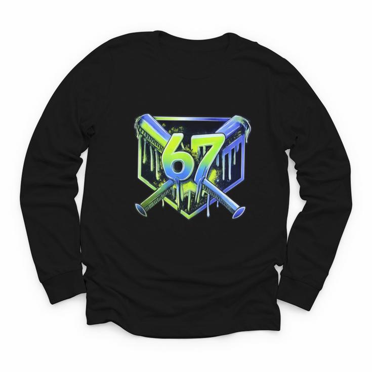 Awesome 67 Baseball Drip Effect Baseball 6-7 Meme Graphic Youth Long Sleeve Tee
