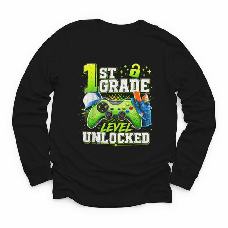Back To School 1st First Grade Level Unlocked Gamer Kid Youth Long Sleeve Tee