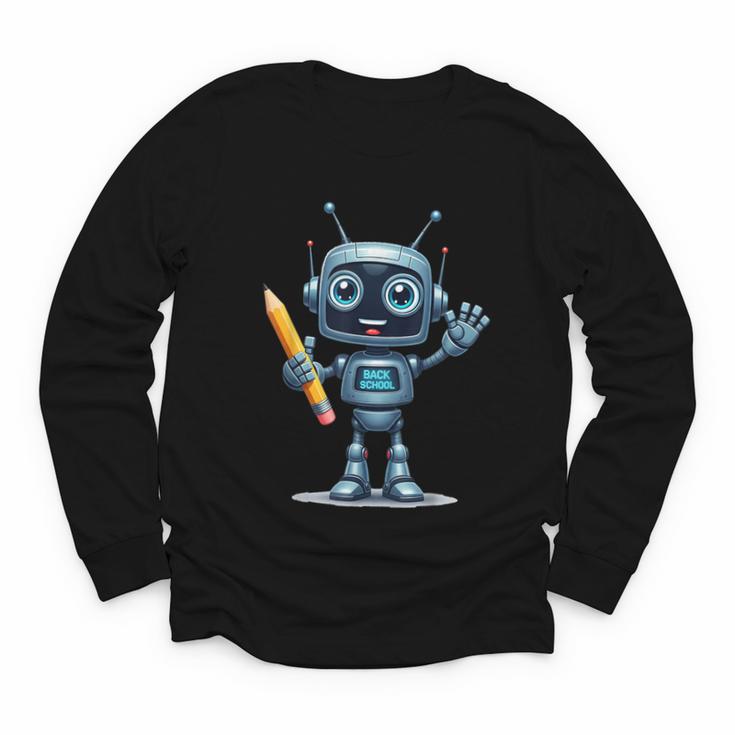 Back To School 2025 Robot Pencil For Kids Youth Long Sleeve Tee
