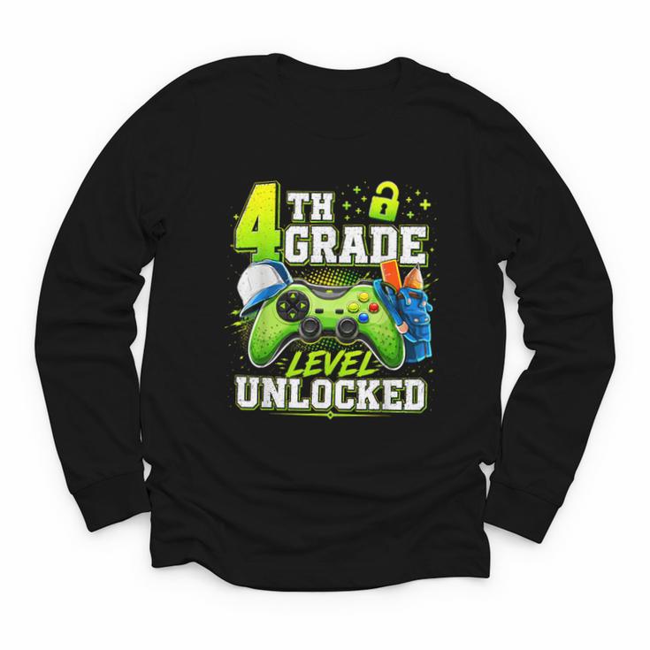 Back To School 4th Fourth Grade Level Unlocked Gamer Kid Youth Long Sleeve Tee