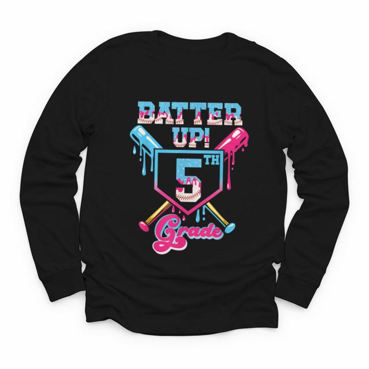 Back To School 5th Grade Batter Up Baseball First Day Boys Youth Long Sleeve Tee