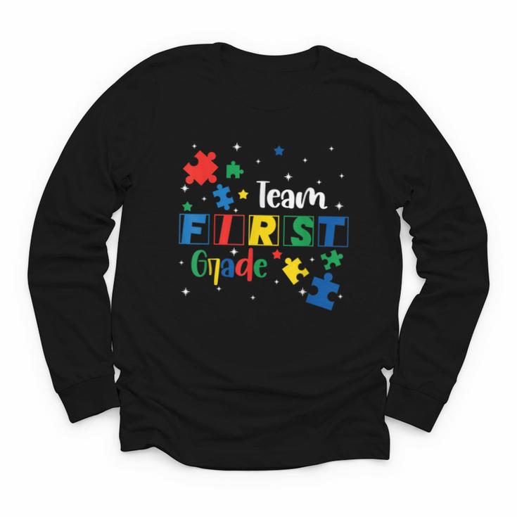 Back To School Autism Puzzle Pieces Autistic First Grade ASD Youth Long Sleeve Tee
