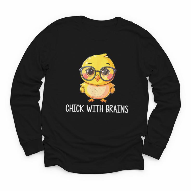 Back To School Chick With Brains Smart Intelligent Girls Youth Long Sleeve Tee