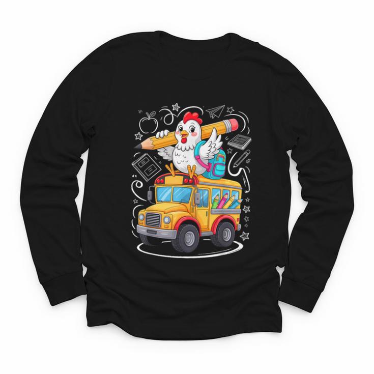Back To School Chicken School Bus 100 Days Of School Youth Long Sleeve Tee