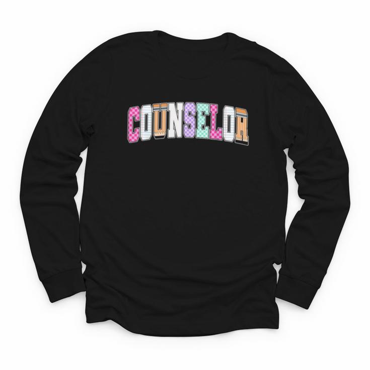 Back To School Counselor Preppy Checkered Counselor Life Youth Long Sleeve Tee